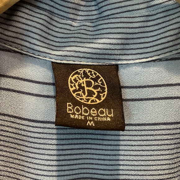 Bobeau Beautiful Blue with Navy Stripes Size Medium Blouse - Picture 6 of 6